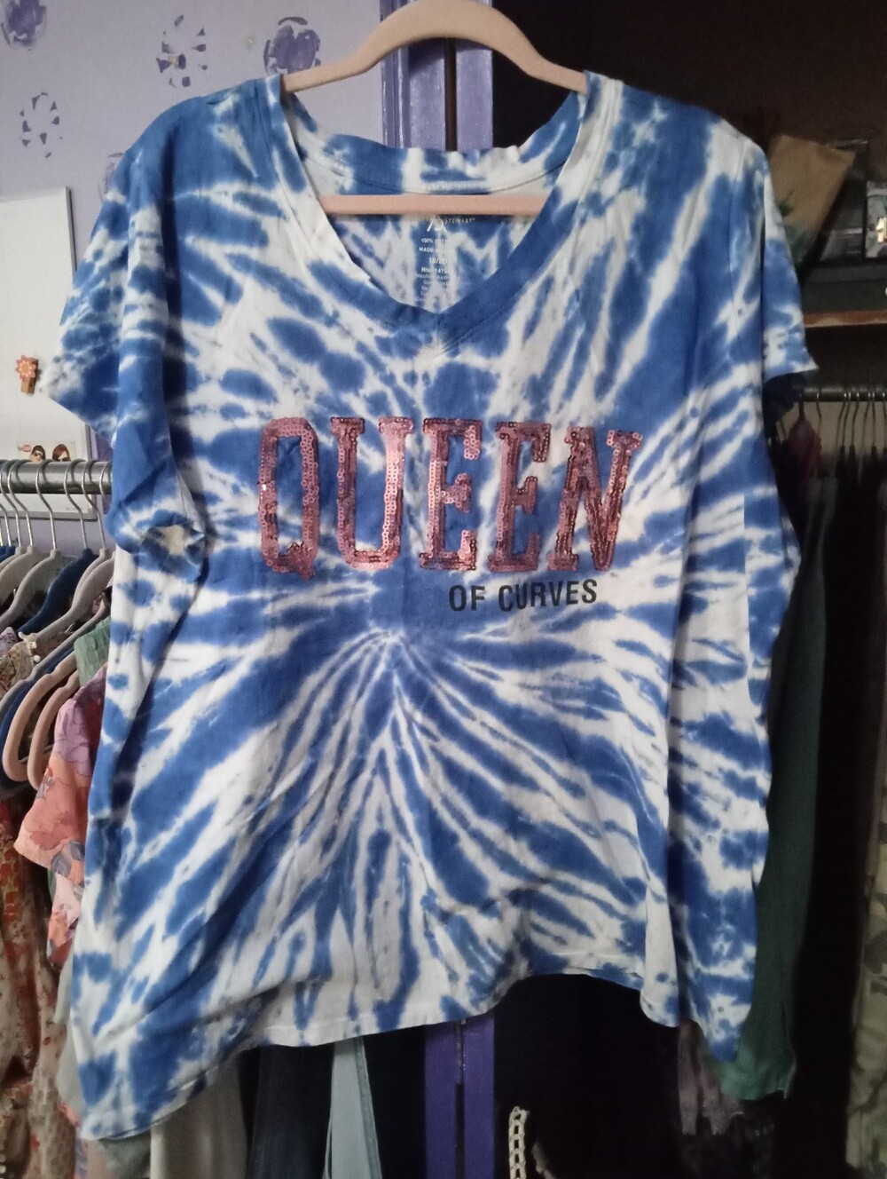 Ashley Stewart Blue and White Tie-Dye Graphic Tee